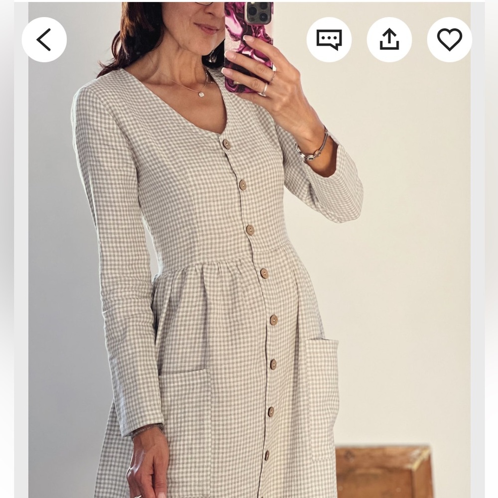 Cream and brown checkered dress